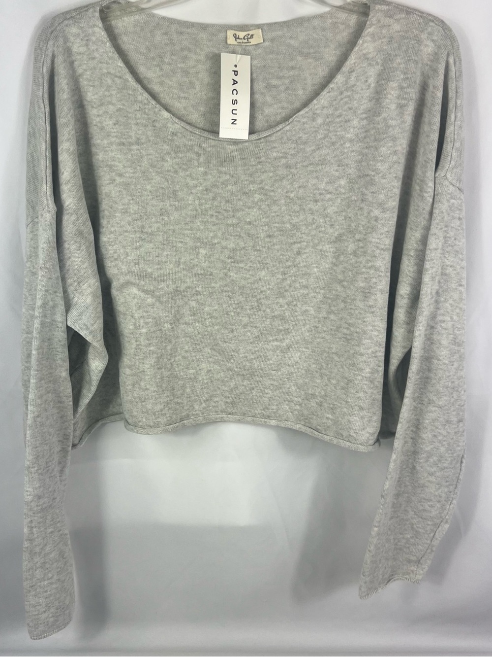 PacSun Light Gray Cropped Scoop Neck Long Sleeve Top